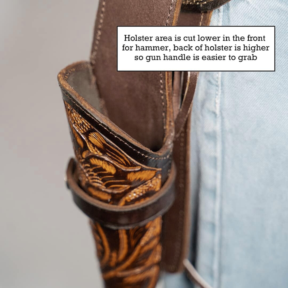 Cross Draw Tooled Leather Holster - Brown