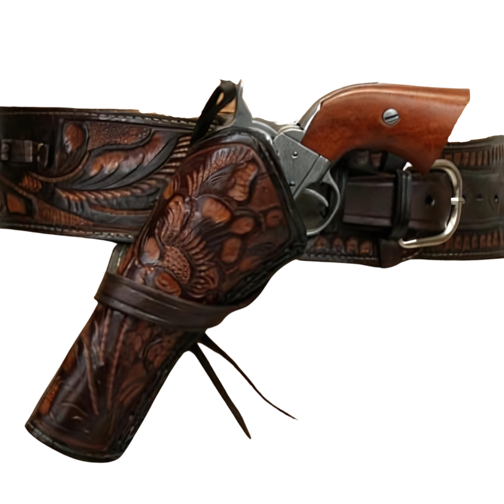 Cross Draw Tooled Leather Holster - Brown